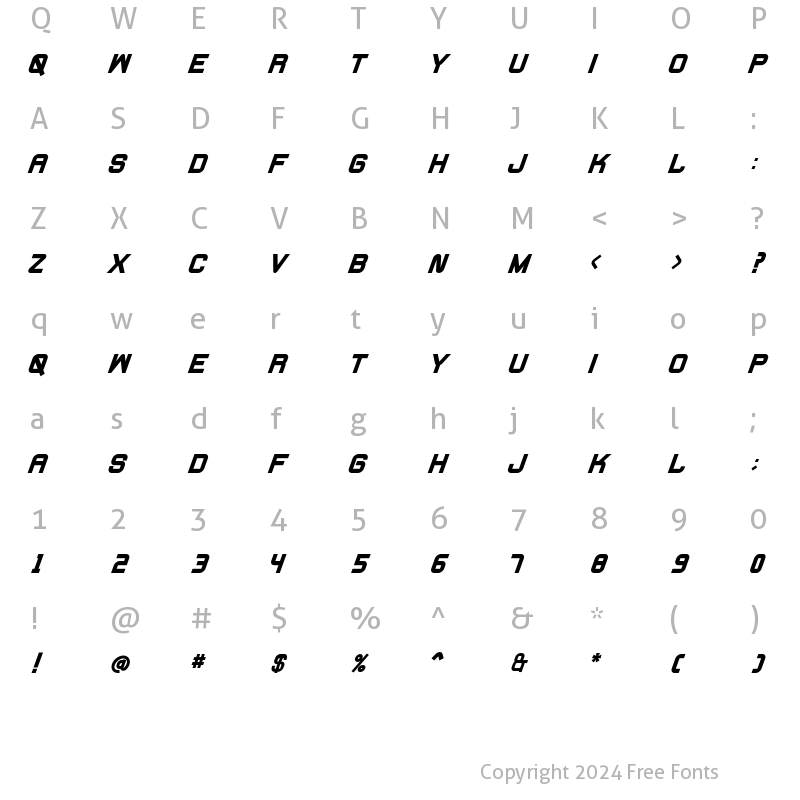 Character Map of Fearcheer Bold Italic