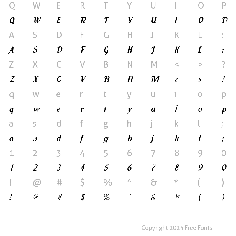 Character Map of Federhozen Bold Italic