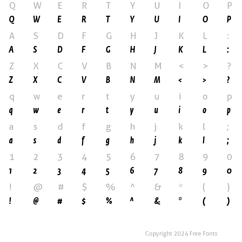 Character Map of Fedra Sans Condensed Std Bold Italic