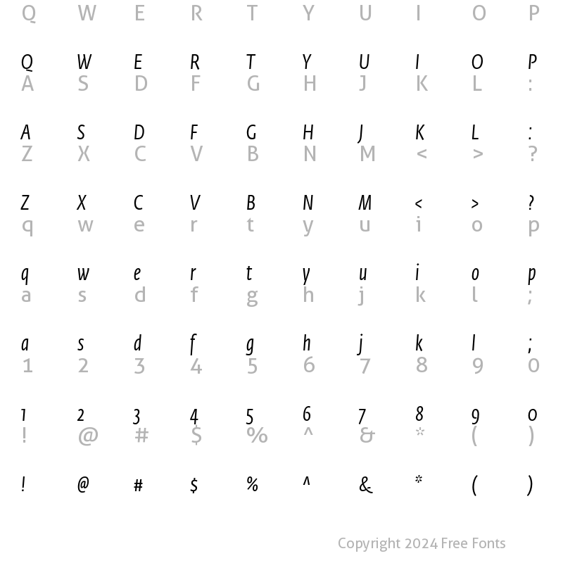 Character Map of Fedra Sans Condensed Std Book Italic