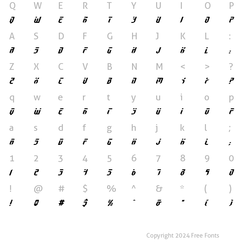 Character Map of Fedyral Expanded Italic Expanded Italic