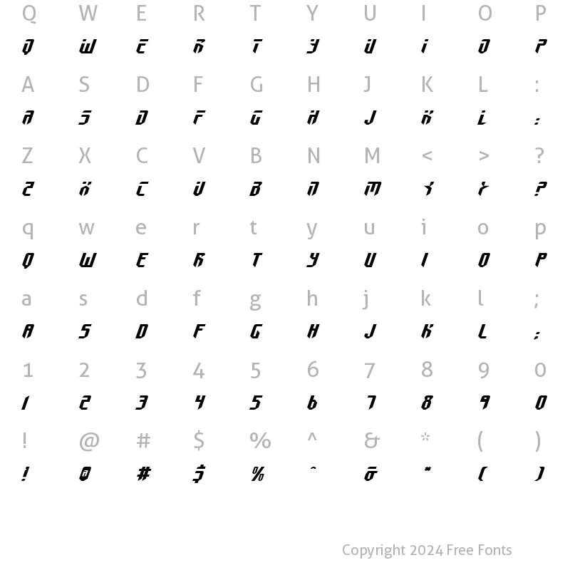 Character Map of Fedyral II Expanded Italic Expanded Italic