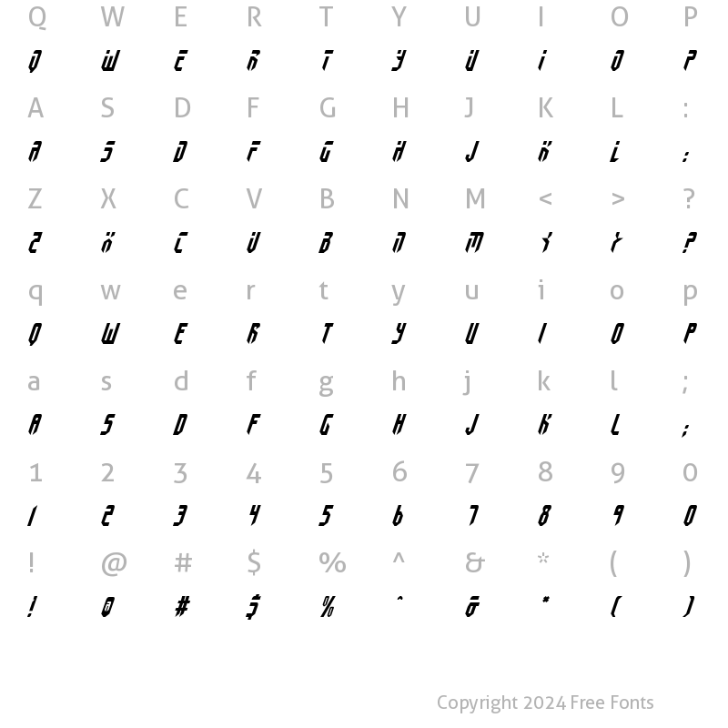 Character Map of Fedyral II Italic Italic