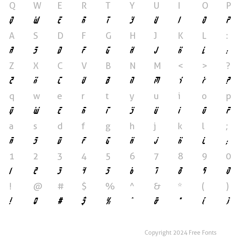 Character Map of Fedyral Italic Italic