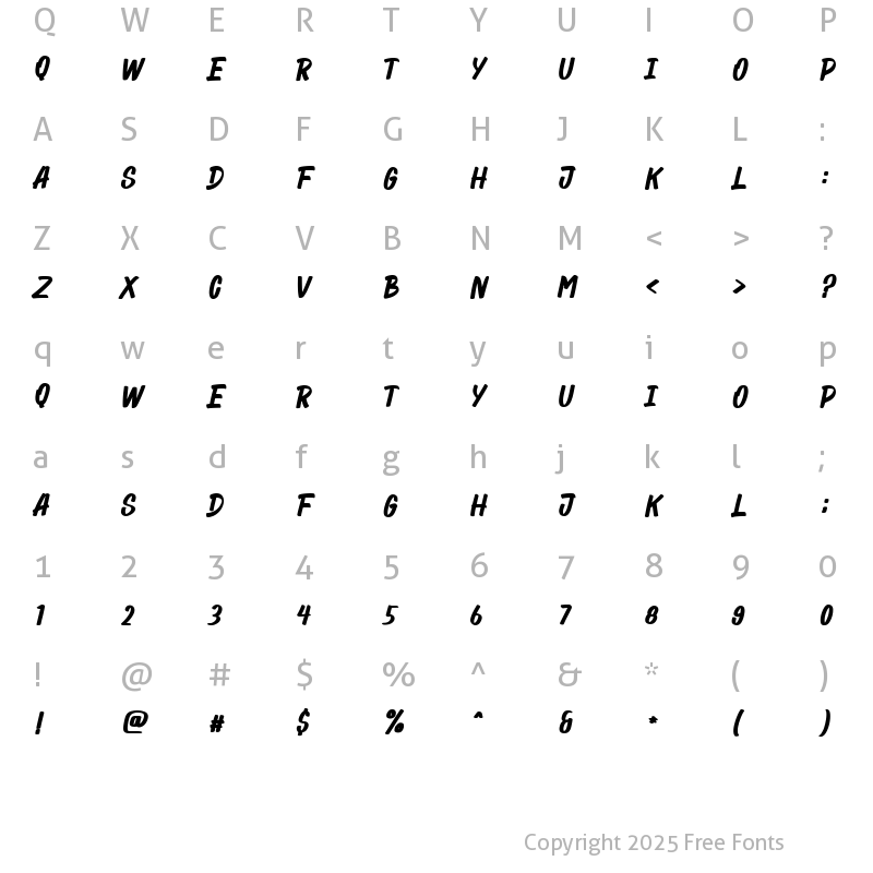 Character Map of Feeltrips Regular