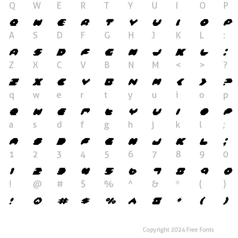 Character Map of Feldercarb Italic Italic