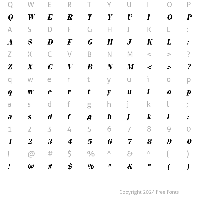 Character Map of Felicia Bold Italic