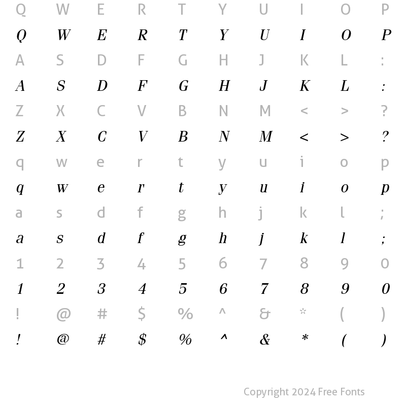 Character Map of Felicia Italic