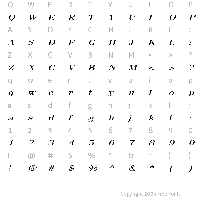 Character Map of FeliciaExtended Italic