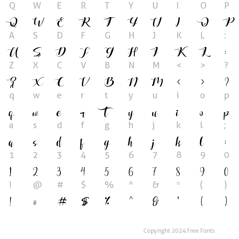 Character Map of Fellissia Regular