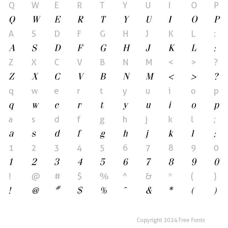 Character Map of Fenice Book Italic