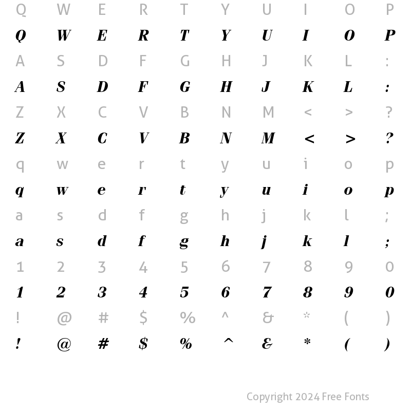 Character Map of Fenice BT Bold Italic