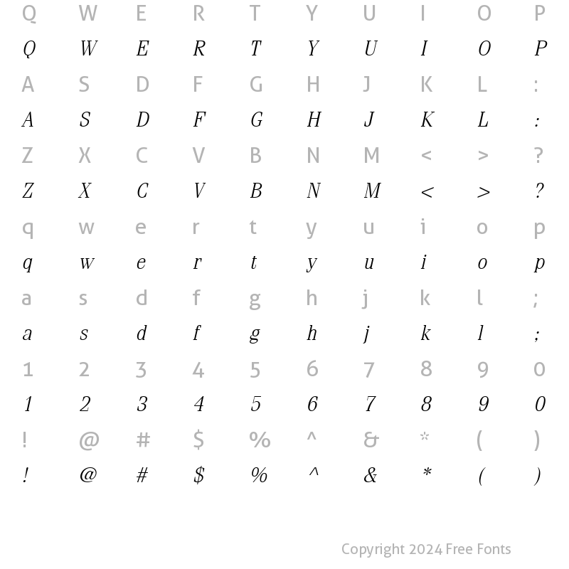 Character Map of Fenice LightOblique