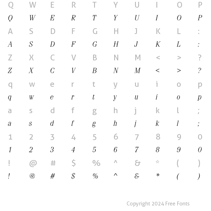 Character Map of FeniceEF-LightItalic Regular