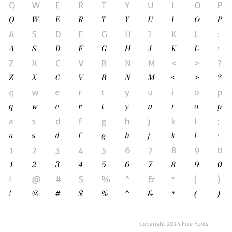 Character Map of FeniceEF-RegularItalic Regular