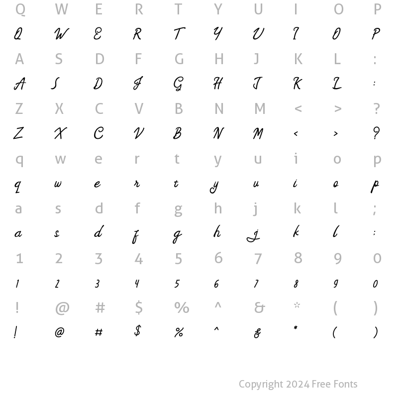 Character Map of Feny Anjany Regular