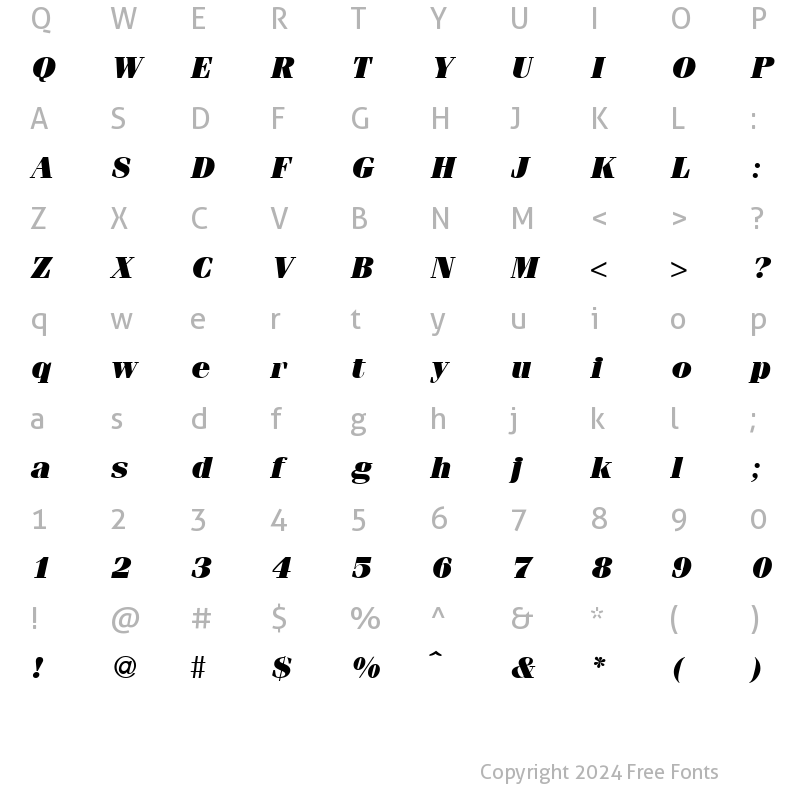 Character Map of FerventUltra RegularItalic