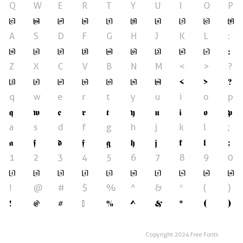 Character Map of Fette Becker Fraktur Ini Regular