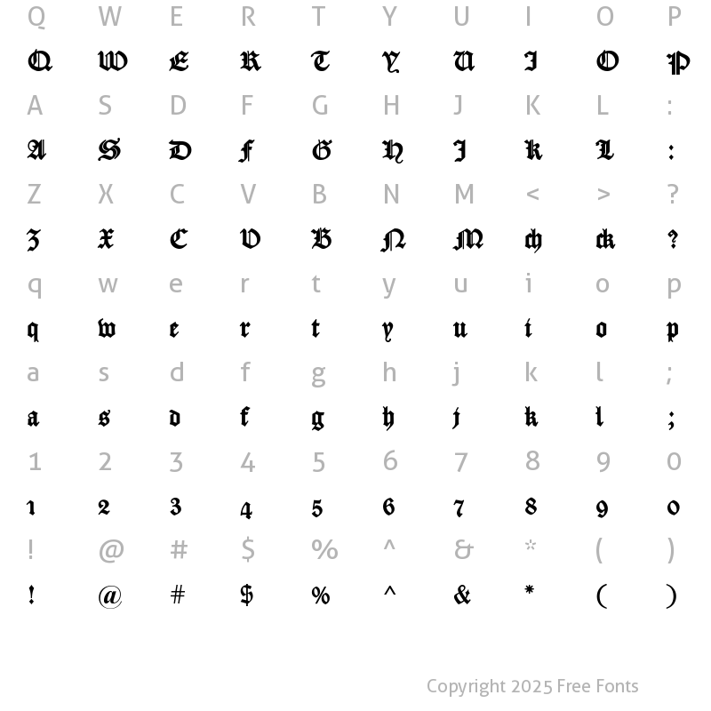 Character Map of Fette Caslon Gotisch OsF Black