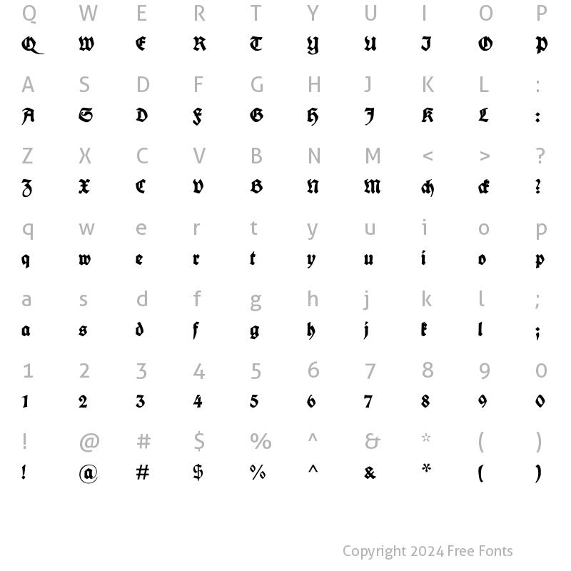 Character Map of Fette deutsche Schrift Regular