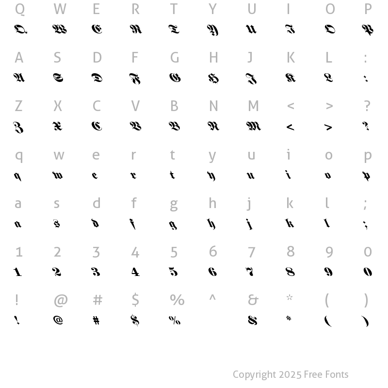 Character Map of Fette Fraktur-Semi Bold Lefty Regular