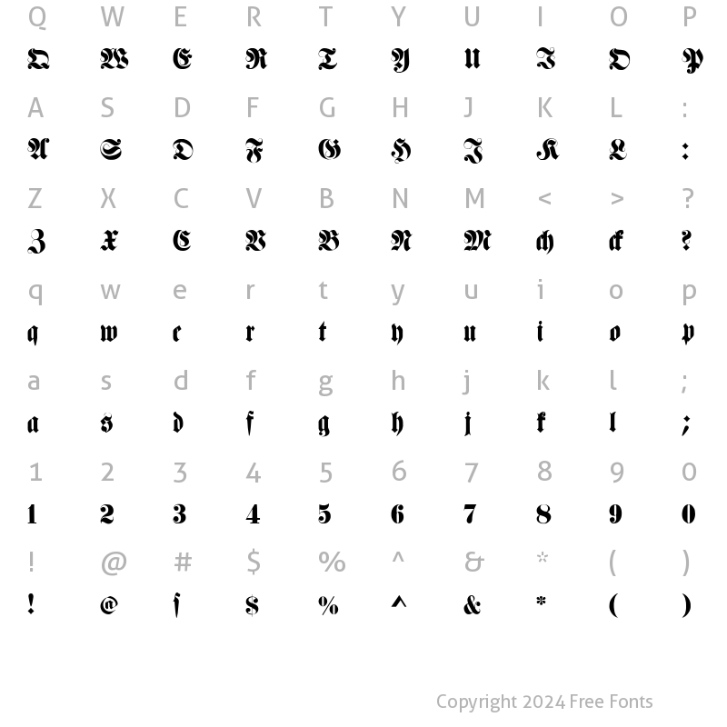 Character Map of Fette Haenel Fraktur Regular