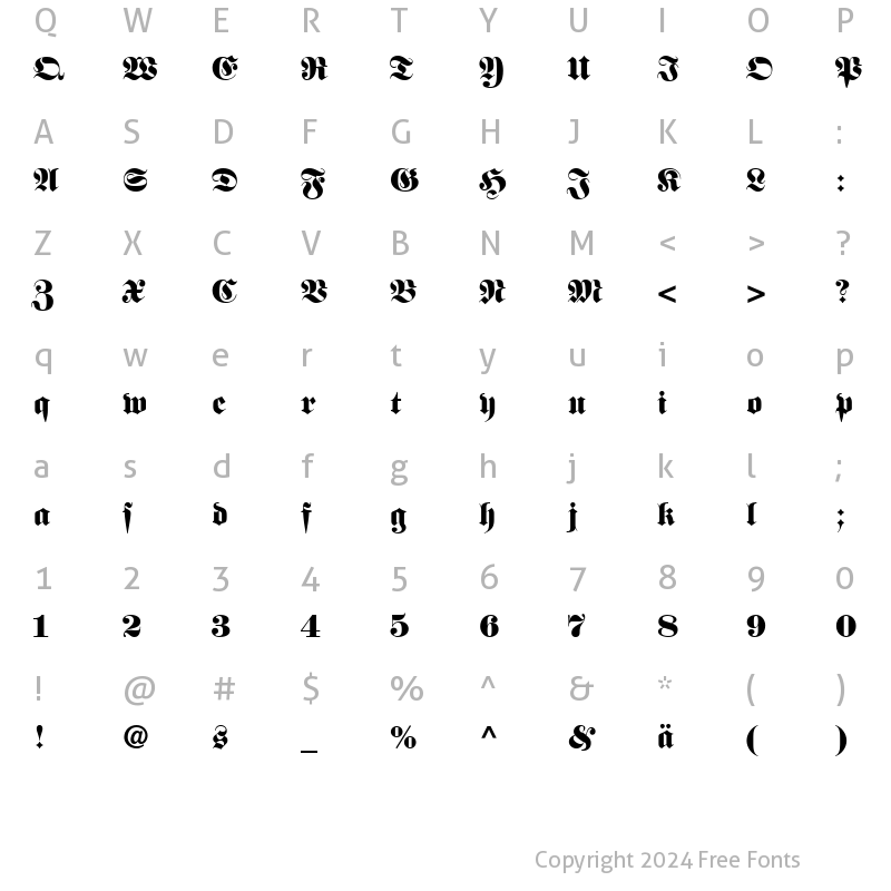 Character Map of FetteFrakturDfr Roman