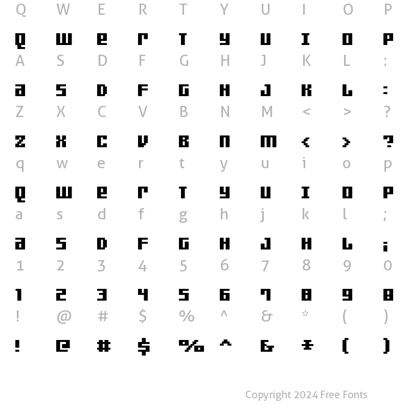 Character Map of FFF Games Thin Bold Extended Regular