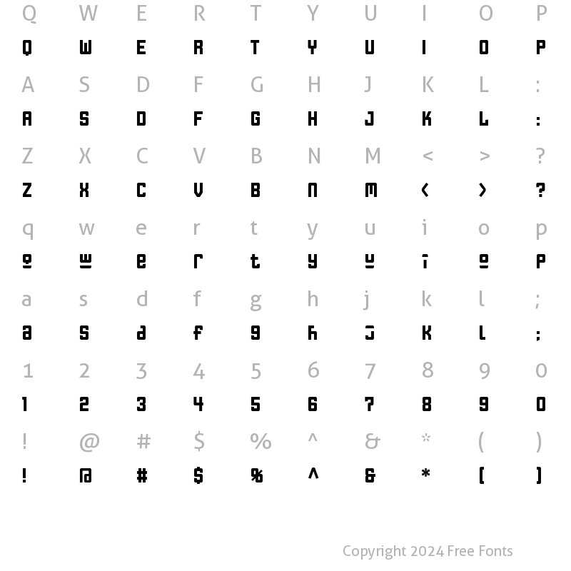 Character Map of FFGothic OneOneCondensed Regular