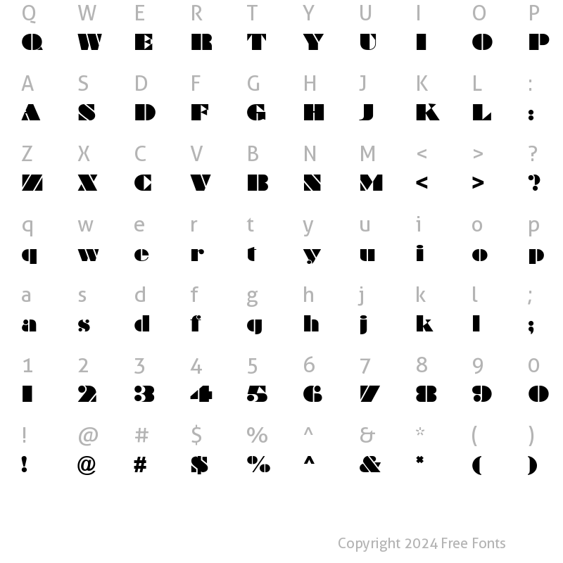 Character Map of FFX Brag Regular