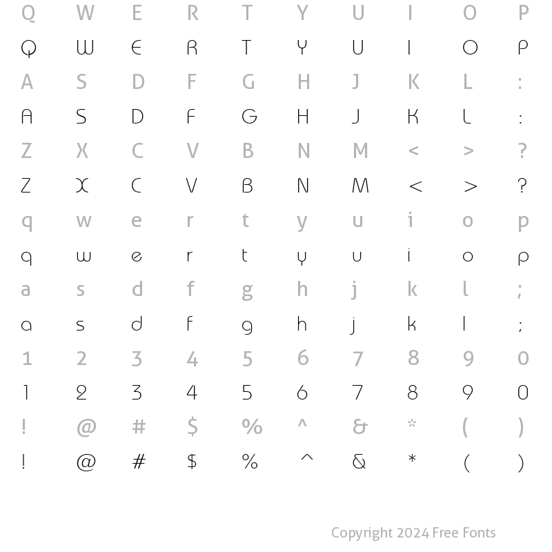 Character Map of FFX European Thin Light