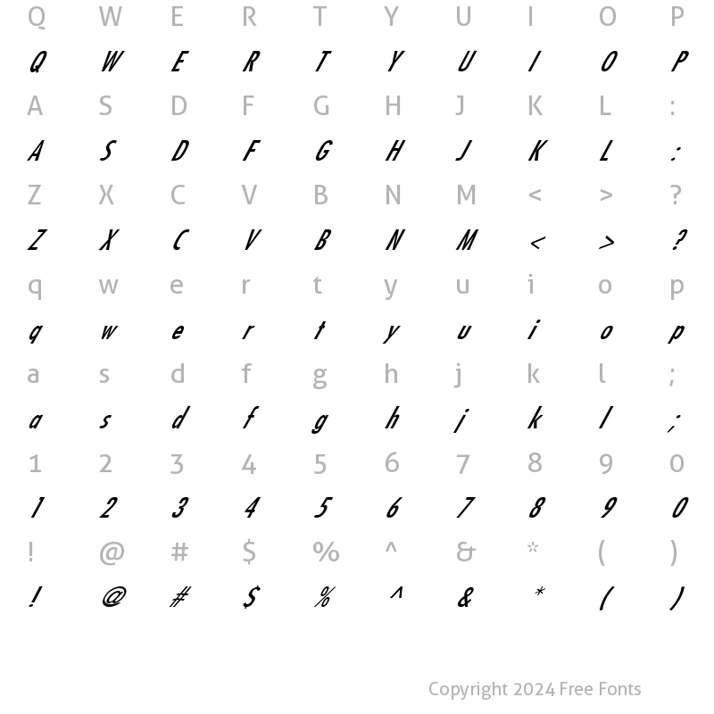 Character Map of FFX Logo Italic