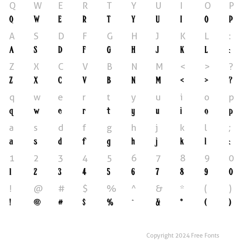 Character Map of FHA Condensed French Shaded Regular