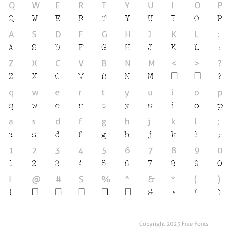 Character Map of FifthCopySSK Regular