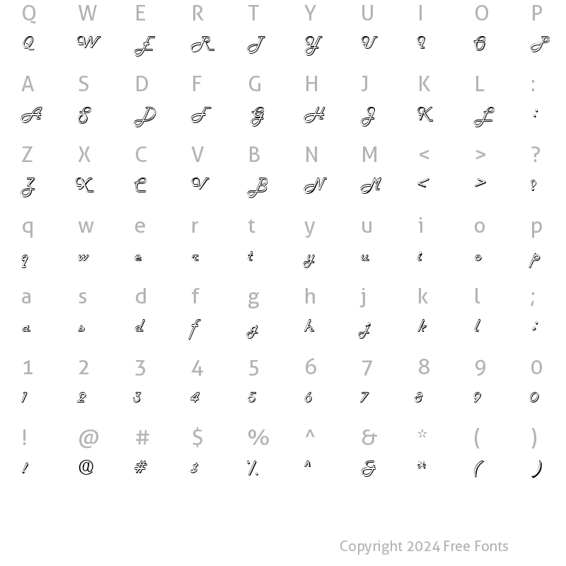 Character Map of FiftiesHollow Regular