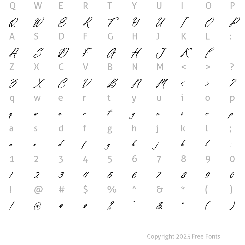 Character Map of Fighterland Script Italic