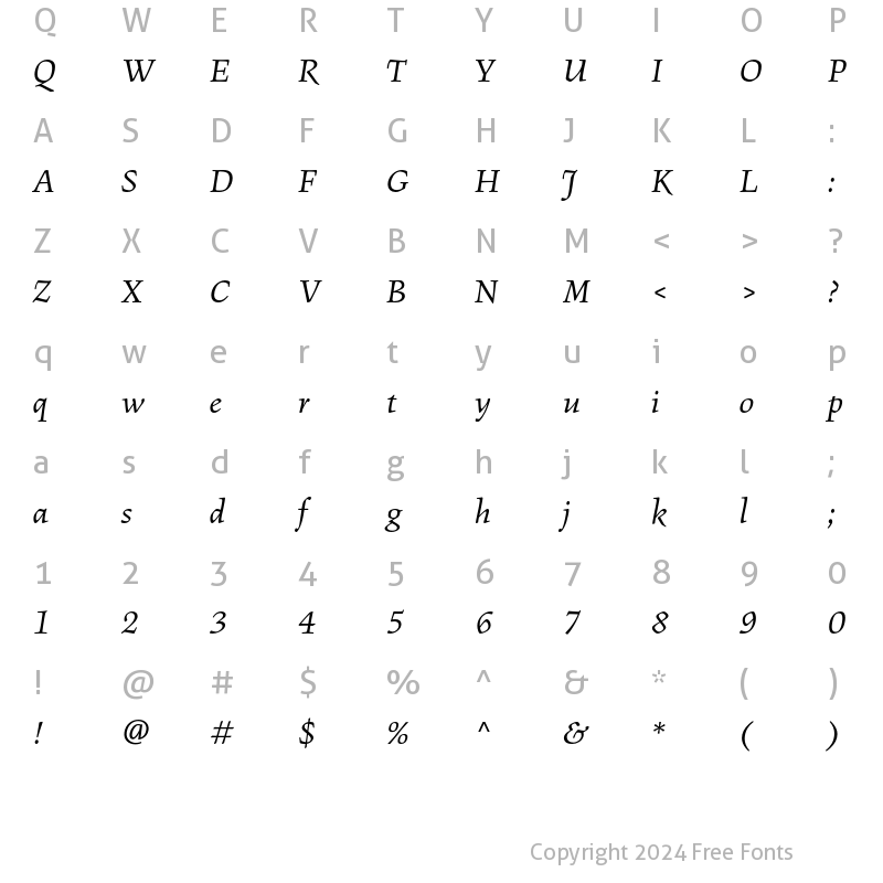 Character Map of Figural Std Book Italic