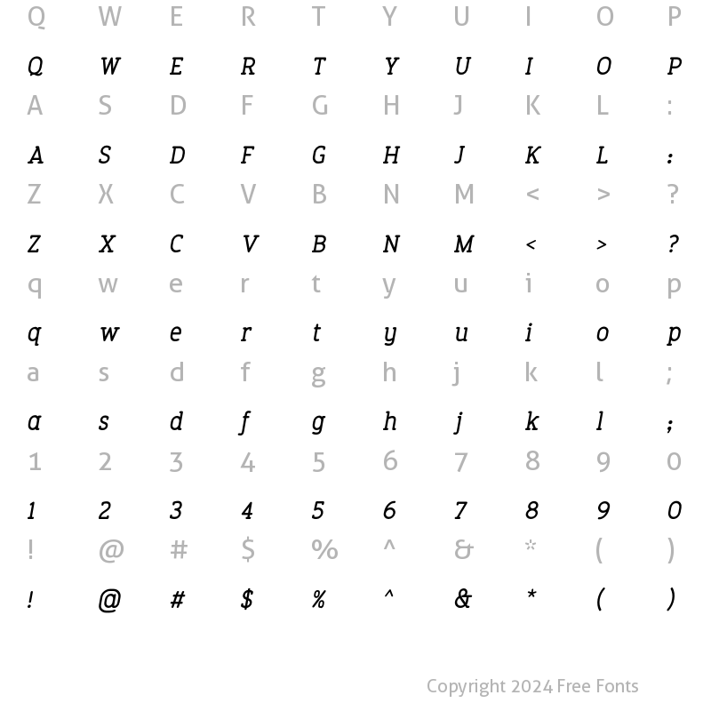 Character Map of Finalist Round Slab 65 Medium Italic