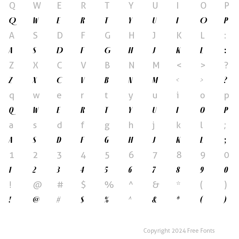 Character Map of Fino Sans Bold Italic