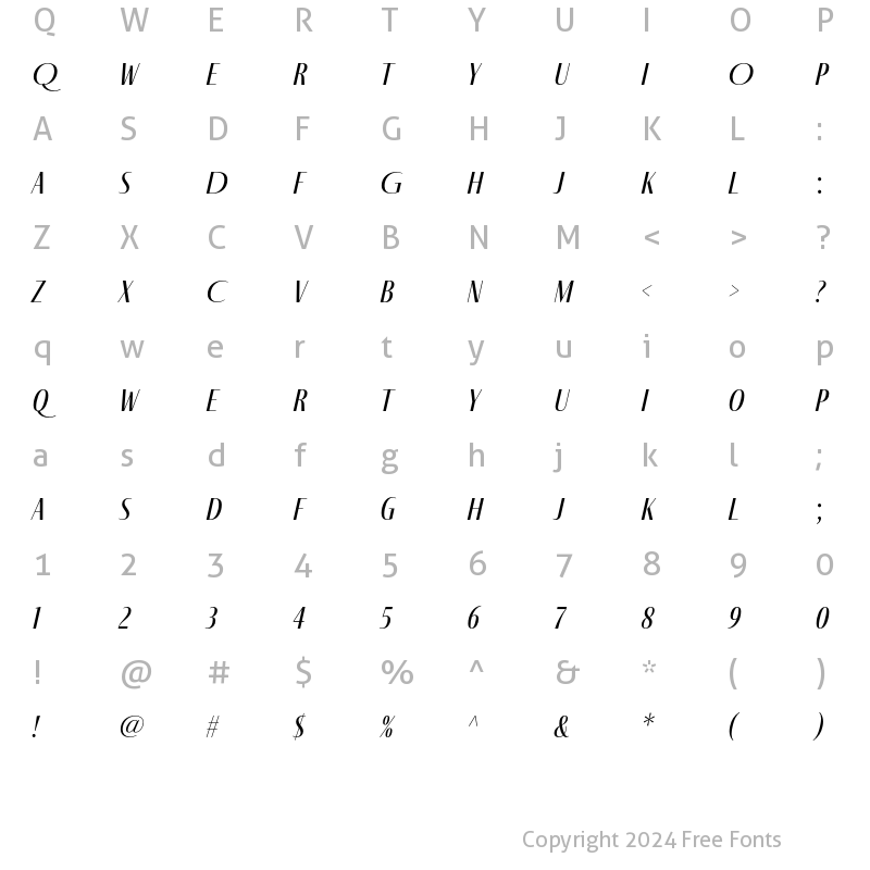 Character Map of Fino Sans Italic