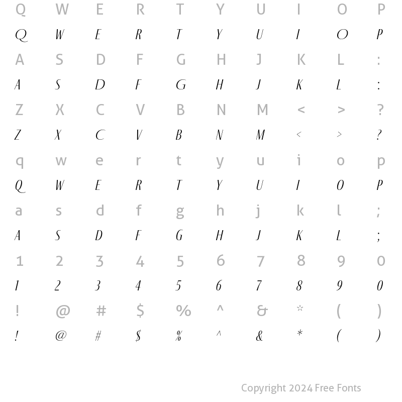 Character Map of Fino Sans Light Italic