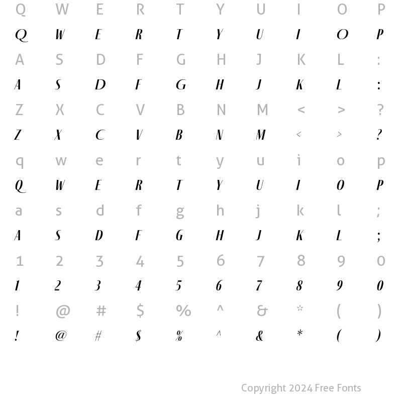 Character Map of Fino Sans Medium Italic