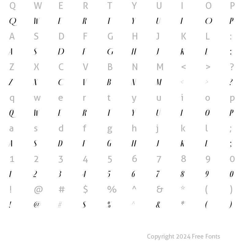 Character Map of Fino Sans Title Italic