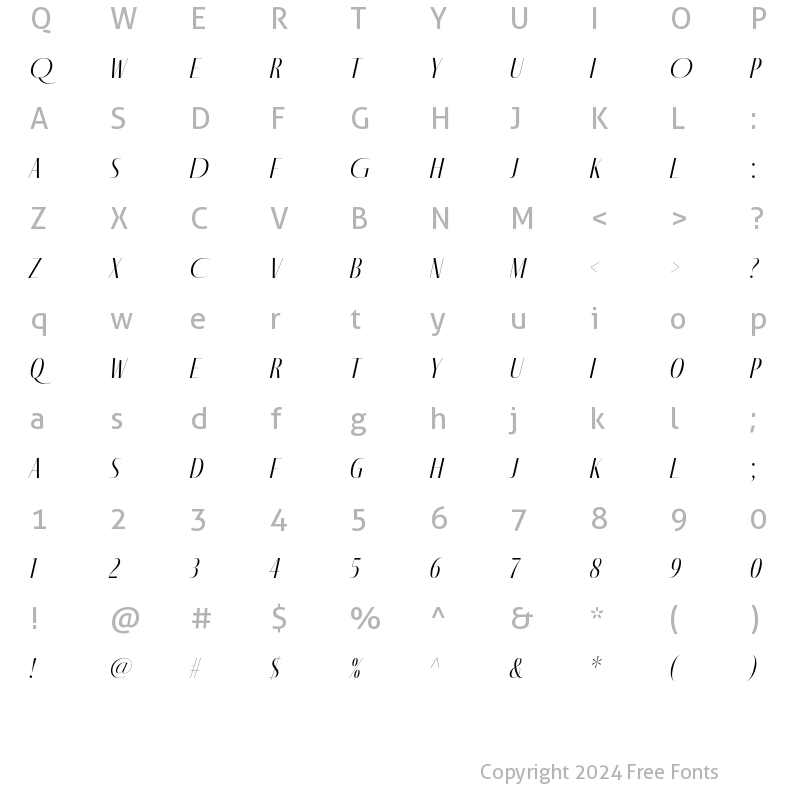 Character Map of Fino Sans Title Light Italic