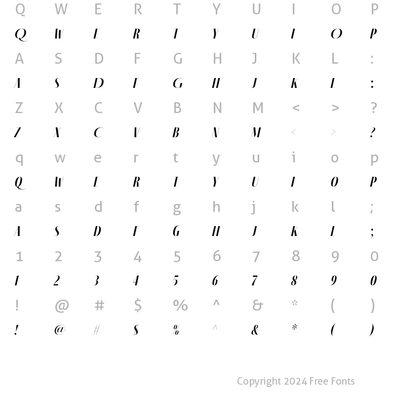Character Map of Fino Sans Title Medium Italic