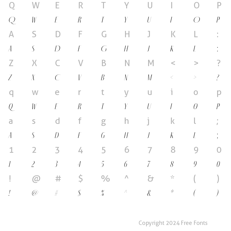 Character Map of Fino Sans Title Thin Italic