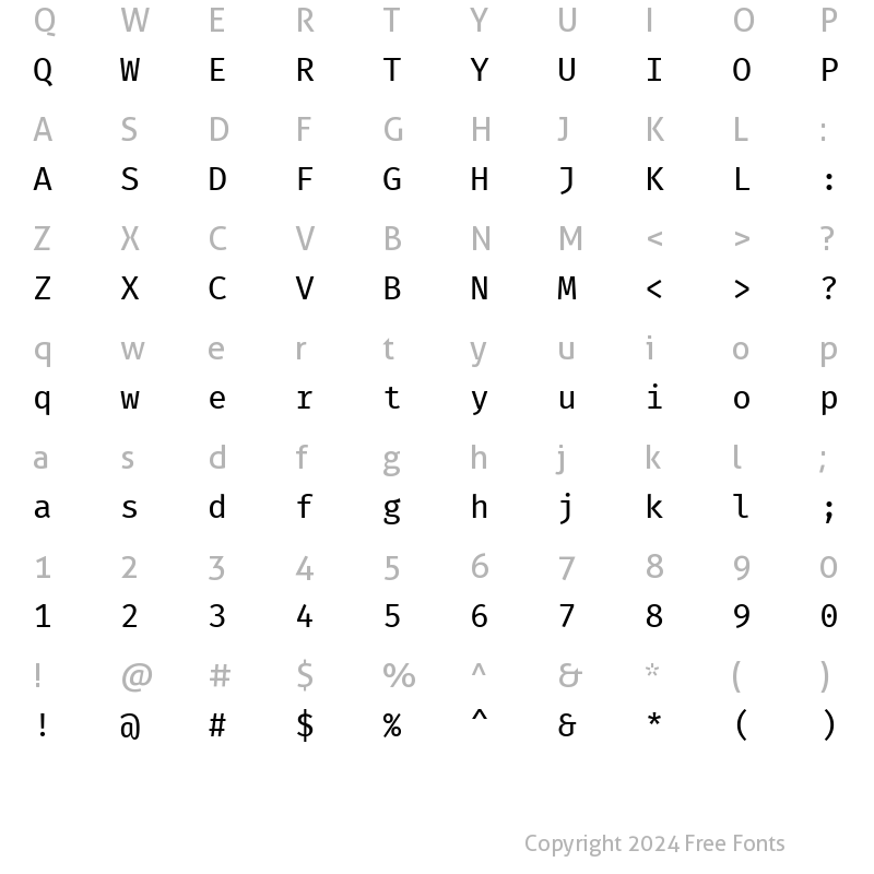 Character Map of Fira Mono Regular