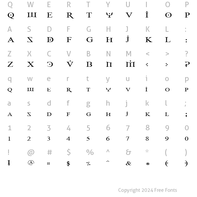 Character Map of Fire Of Ysgard Wide Regular