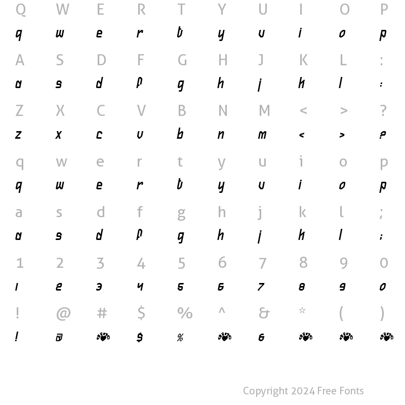 Character Map of FireflySlant Regular