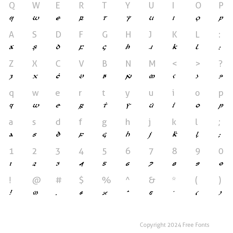Character Map of First Order Italic Italic
